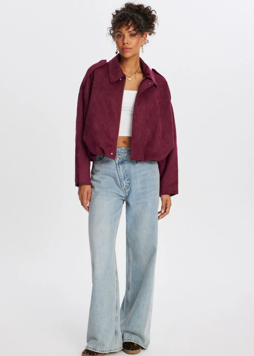 Cropped suedine bomberjack