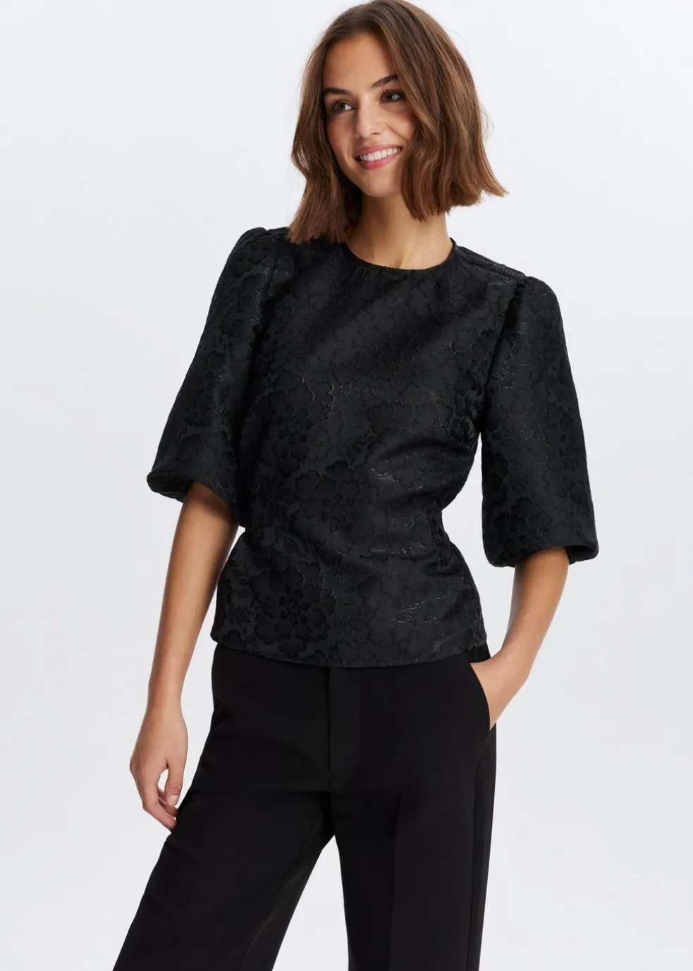 Jacquard top met strik