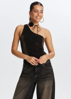 One shoulder glitter top