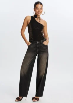 One shoulder glitter top