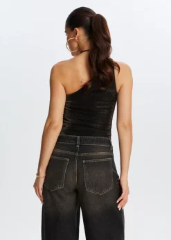One shoulder glitter top