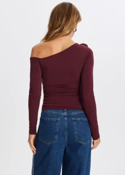 One shoulder top met roos