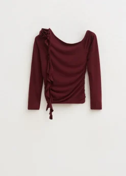One shoulder top met roos