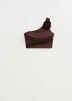 One shoulder top met roos