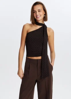 One shoulder top met sjaal
