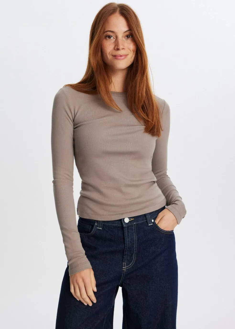 Rib t-shirt met lange mouwen