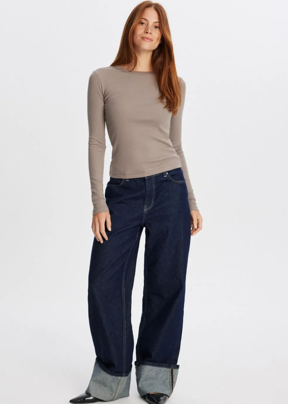 Rib t-shirt met lange mouwen